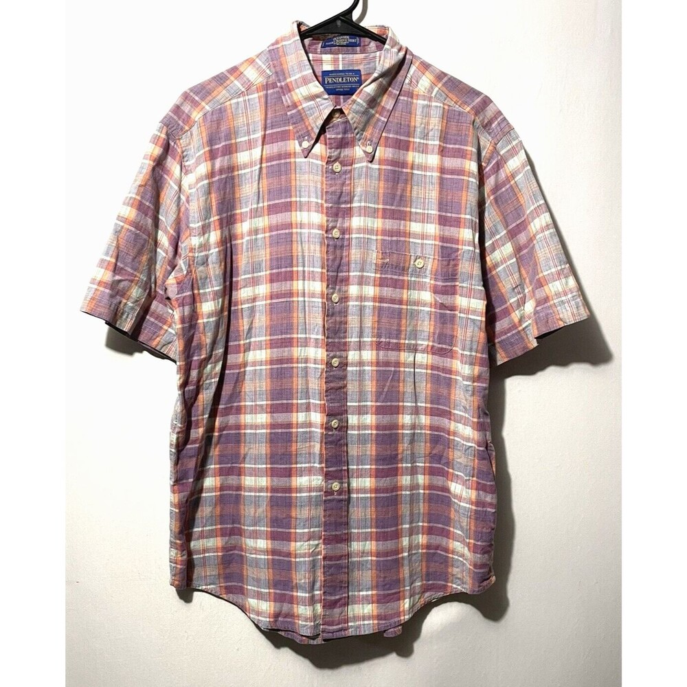 Pendleton Oceanside Short Sleeve Shirt Mens L 100% Cotton Plaid Button Front